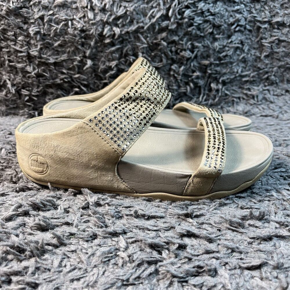 Fitflop Flare Strobe Gold Crystal Suede Sandals 8 Orthopedic Shoe Slide Women's - Picture 4 of 8